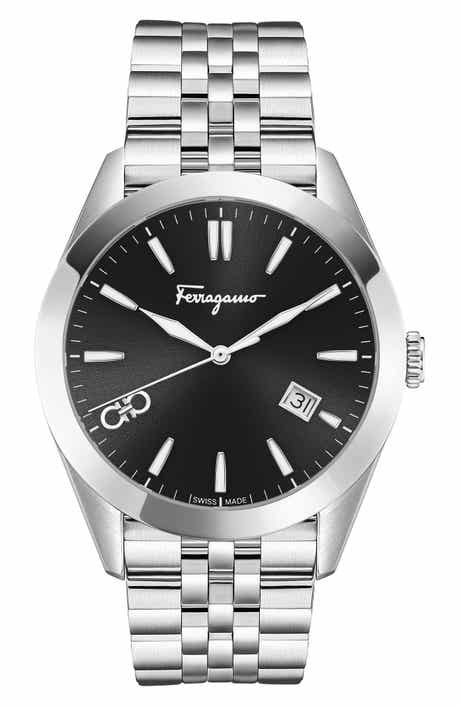FERRAGAMO Black Dial Bracelet Strap Watch, 42mm