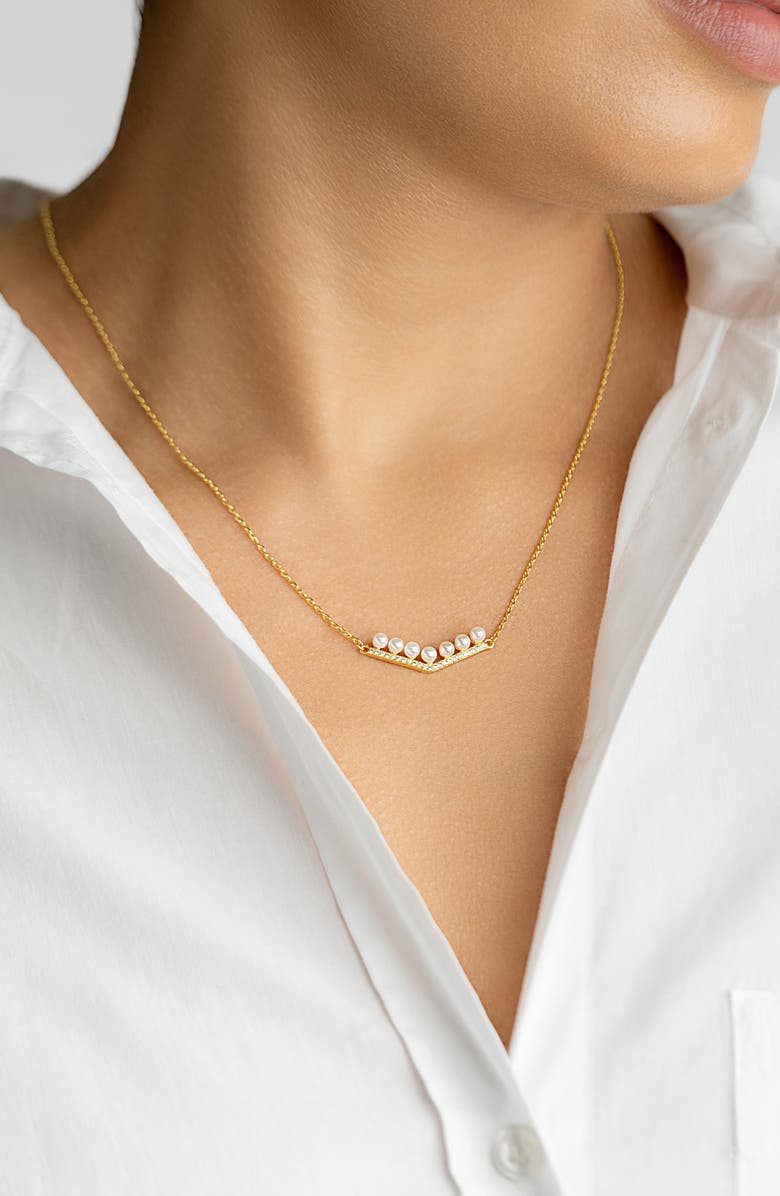 Adornia Set of 2 Freshwater Pearl & Cubic Zirconia Bar Necklaces, Alternate, color, White/ Gold