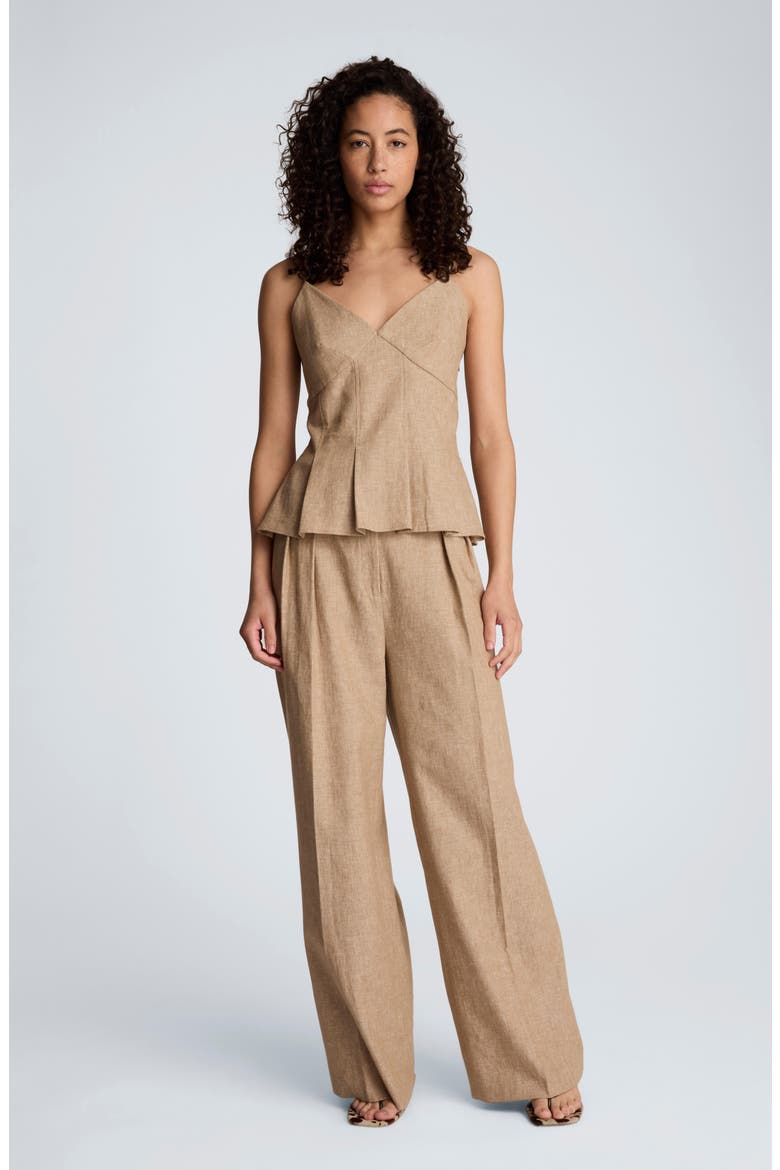 Double Pleat Wide Leg Linen Blend Pants, Alternate, color, MESA TAUP/ MELANGE