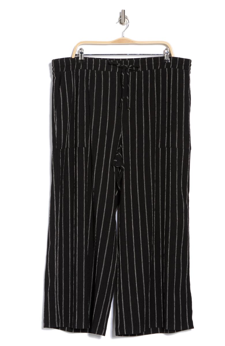 Caslon<sup>®</sup> Crinkle Wide Leg Pants, Alternate, color, Black- Ivory Rita Stripe
