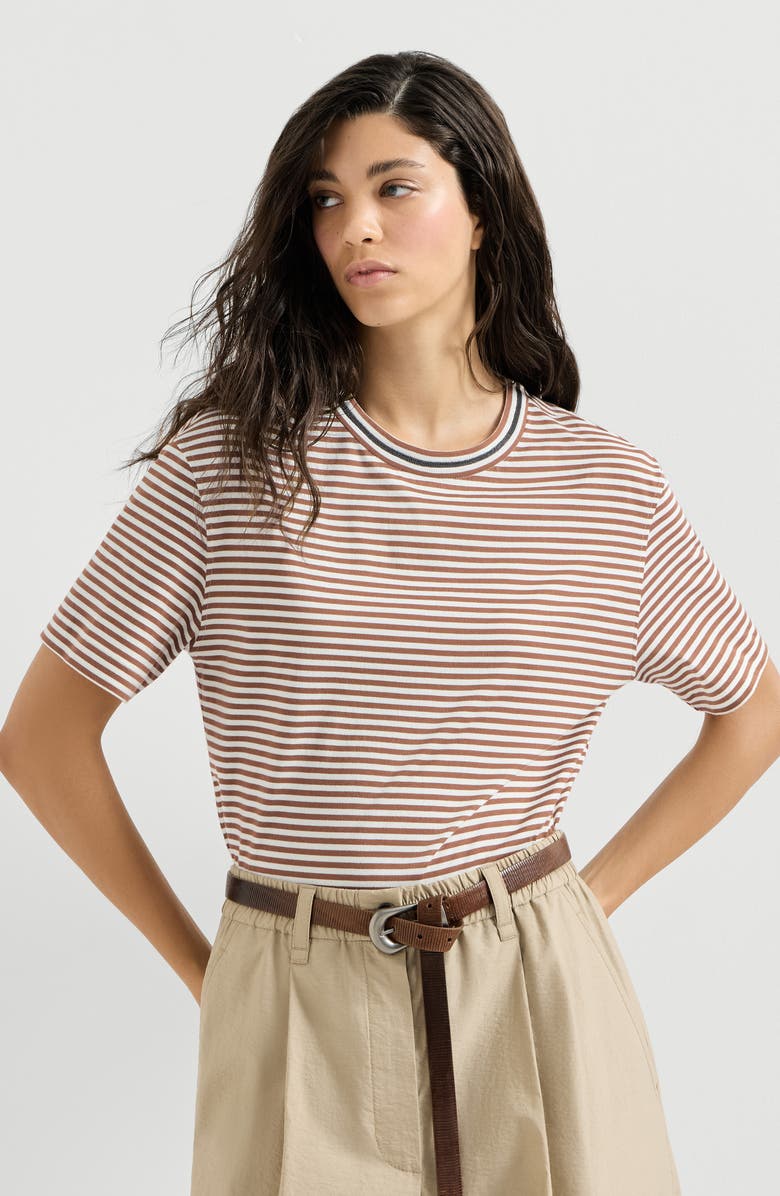 Brunello Cucinelli Striped jersey T-shirt, Alternate, color, Light Brown