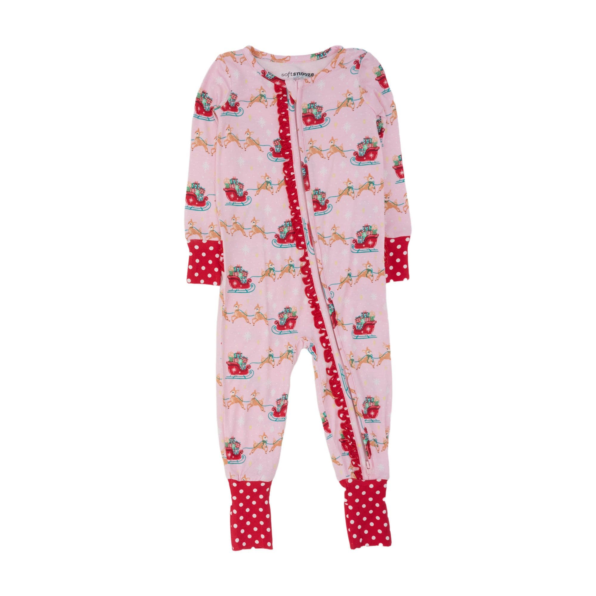 RuffleButts SoftSnooze Holiday Convertible Ruffle One Piece Pajama ...