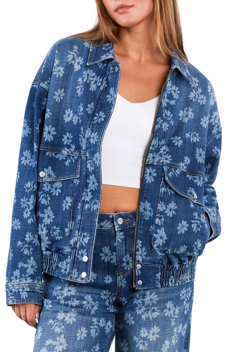 Floral Stretch Denim Jacket, Main, color, FLORAL DENIM