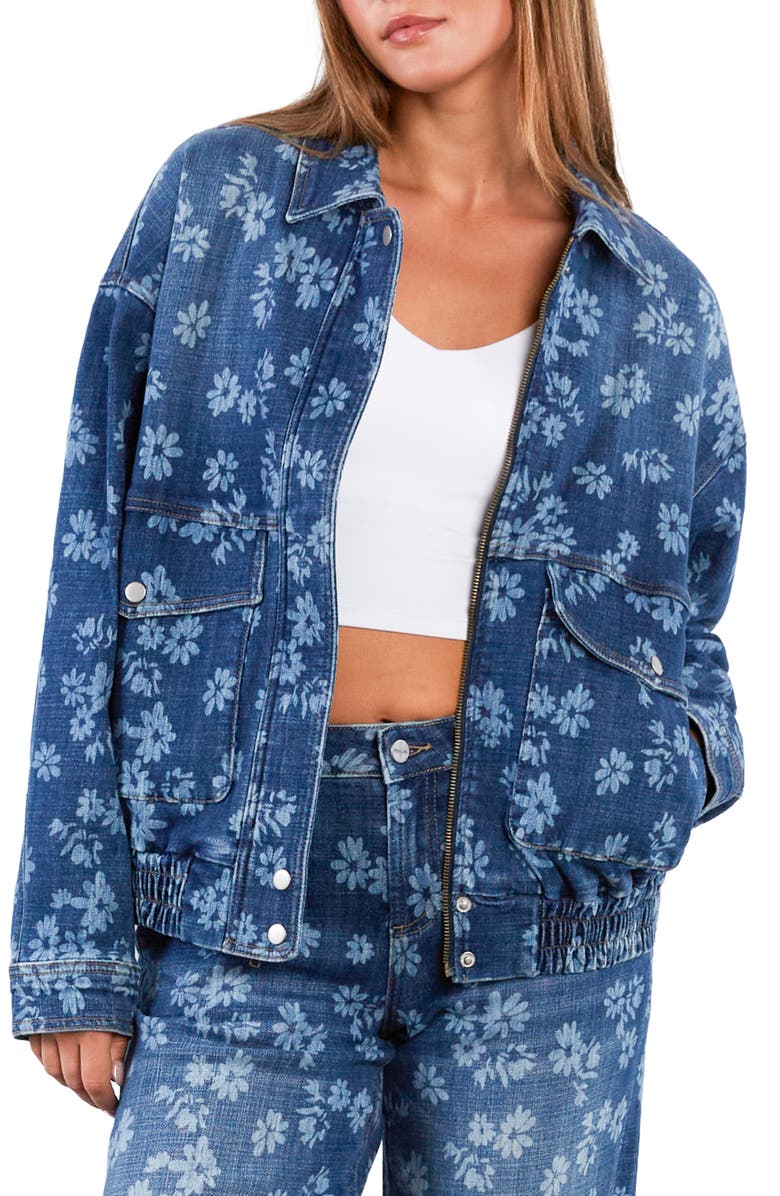 HINT OF BLU Floral Stretch Denim Jacket, Main, color, Floral Denim