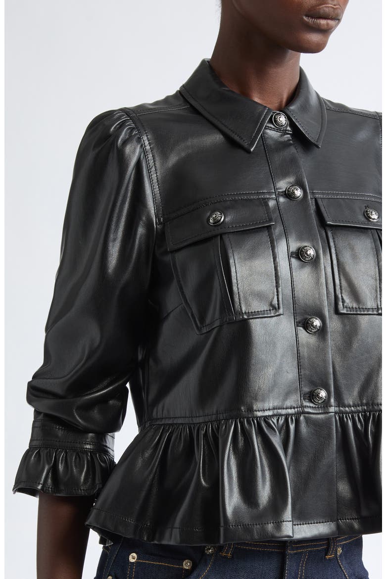 Delanie Faux Leather Peplum Jacket, Alternate, color, BLACK