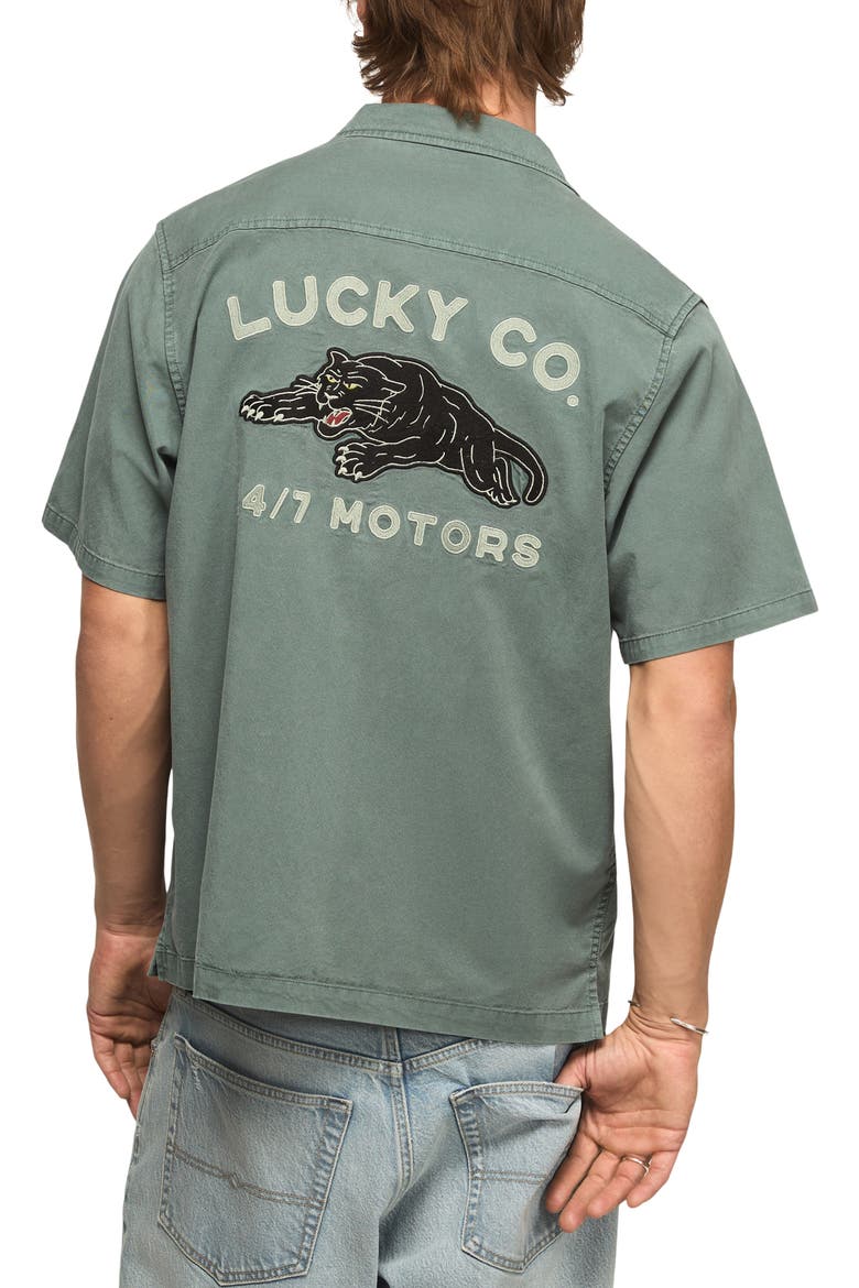 Panther Moto Short Sleeve Button-Up Shirt, Alternate, color, NORTH ATLANTIC
