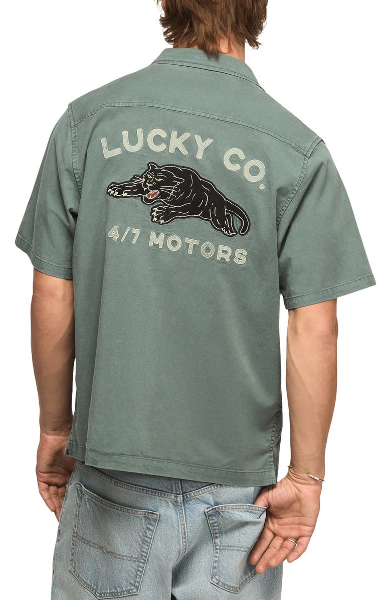 Lucky Brand Panther Moto Short Sleeve Button-Up Shirt, Alternate, color, North Atlantic