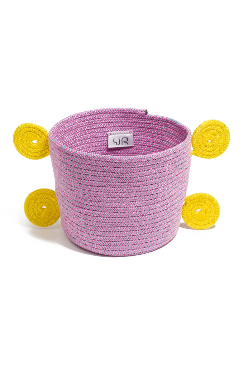 Small Spiral Storage Basket, Main, color, PINK BLUE STRIPE/ YELLOW