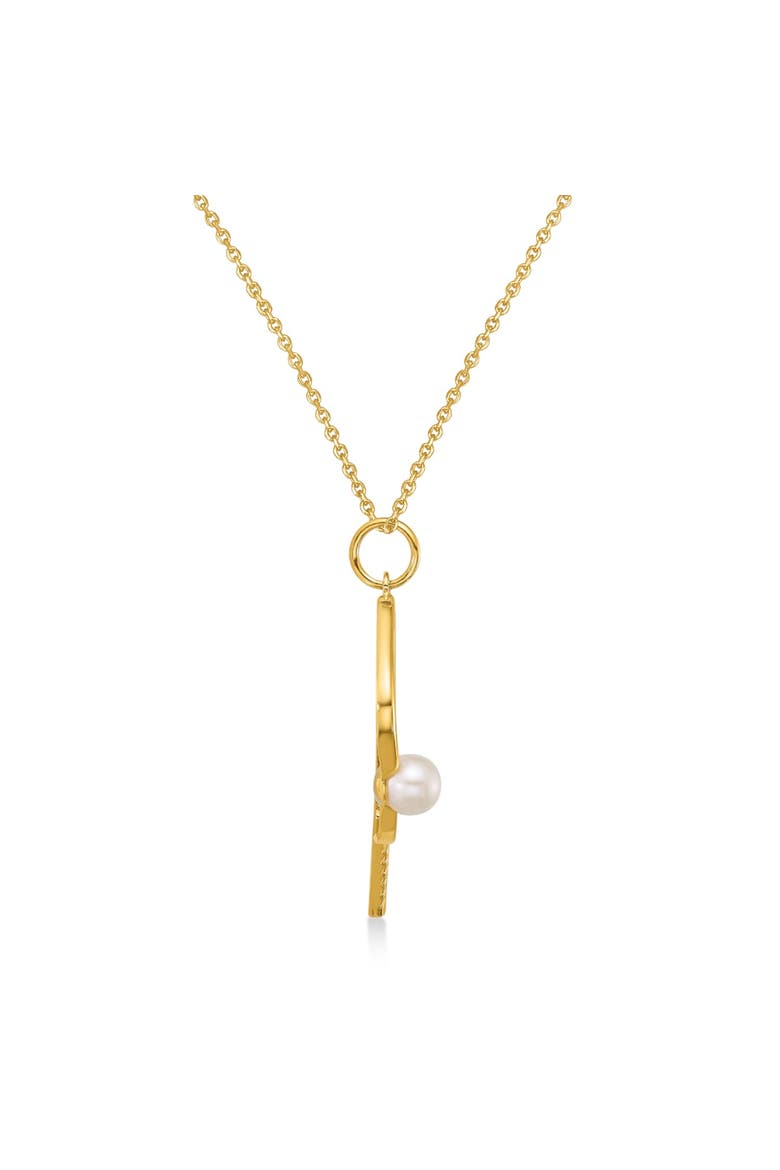 Cultured Pearl Ball & Pickleball Paddle Pendant Necklace 14K, Alternate, color, Yellow Gold