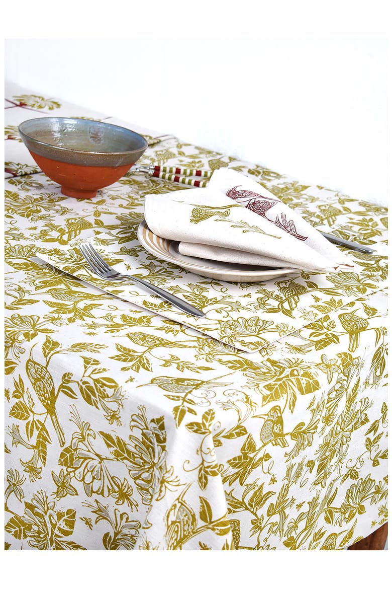 Honeysuckle Botanical Tablecloth, Alternate, color, CHARTREUSE