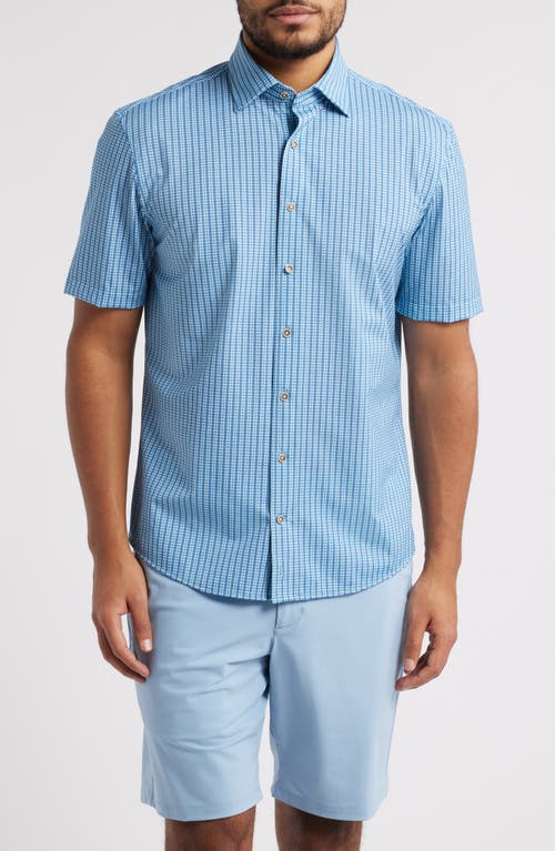 Johnnie-o Josiah Geo Stripe Short Sleeve Knit Button-up Shirt In Maliblu