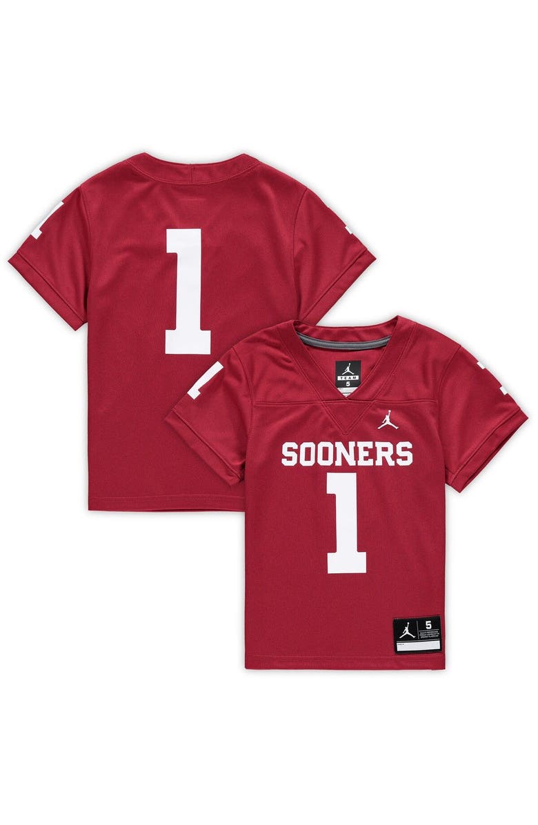 Jordan Brand Preschool Jordan Brand #1 Crimson Oklahoma Sooners Untouchable Football Jersey, Main, color, 