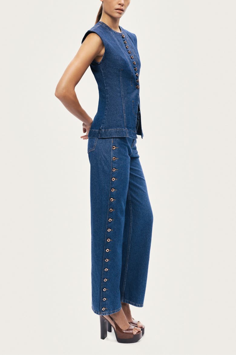 Eyelet Detail Wide-Leg Denim Pants, Alternate, color, Navy Blue