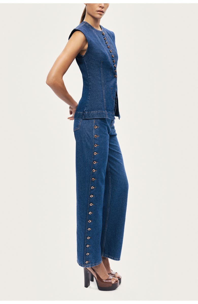 Nocturne Eyelet Detail Wide-Leg Denim Pants, Alternate, color, Navy Blue
