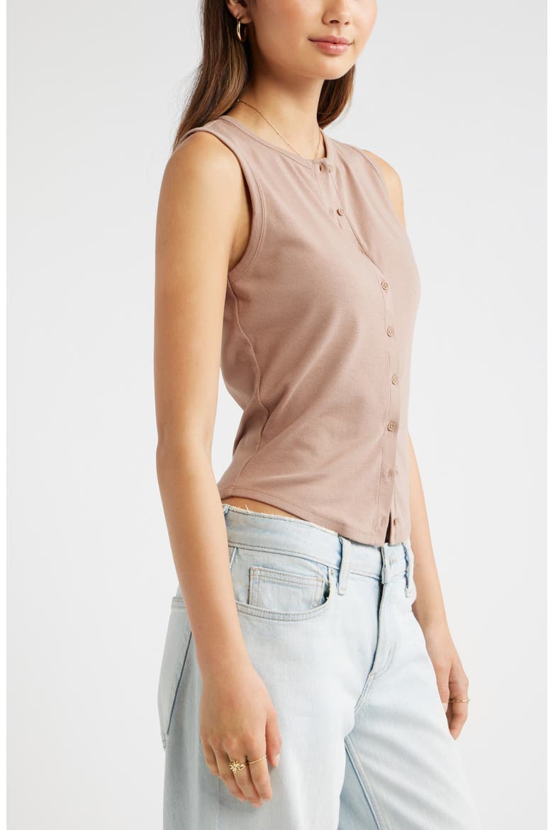 Cotton Blend Button-Up Tank, Alternate, color, BROWN FRESCO