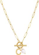 Adornia 18K Gold Plated Pearl & Initial Toggle Pendant Necklace
