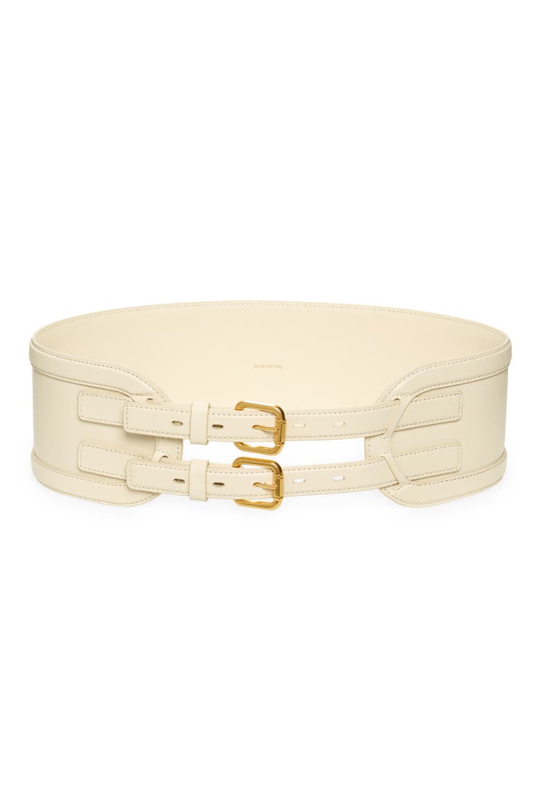Double Buckle Leather Belt, Main, color, MACADAMIA