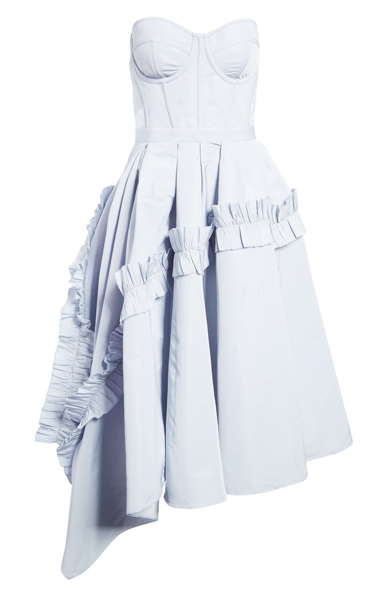 McQueen Strapless Faille Bustier Midi Dress, Main, color,