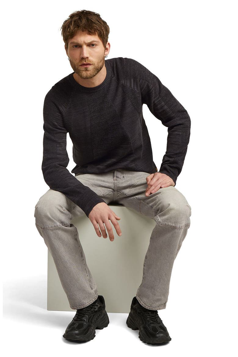3D Biker Textureblock Crewneck Sweater, Alternate, color, DARK BLACK/ ASPHALT