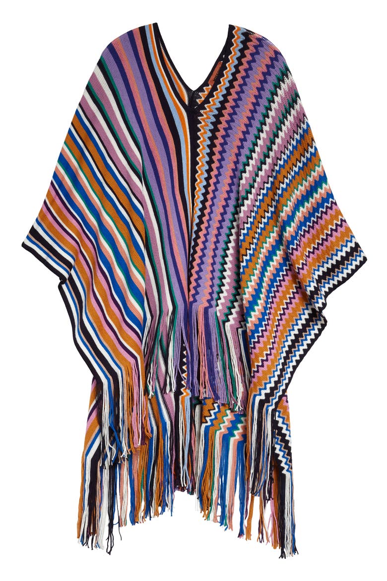 Zigzag & Stripe Wool Blend Poncho, Alternate, color, MULTI PURPLE