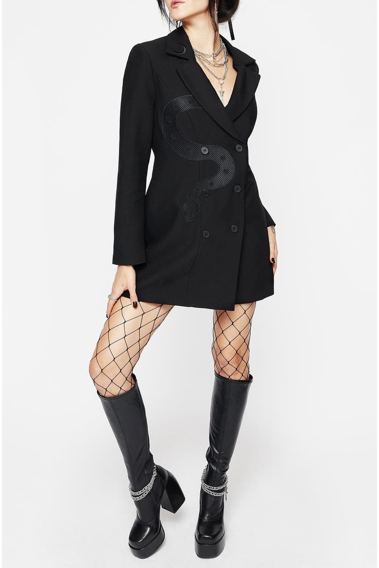 Slither Embroidered Blazer Dress, Main, color, Black