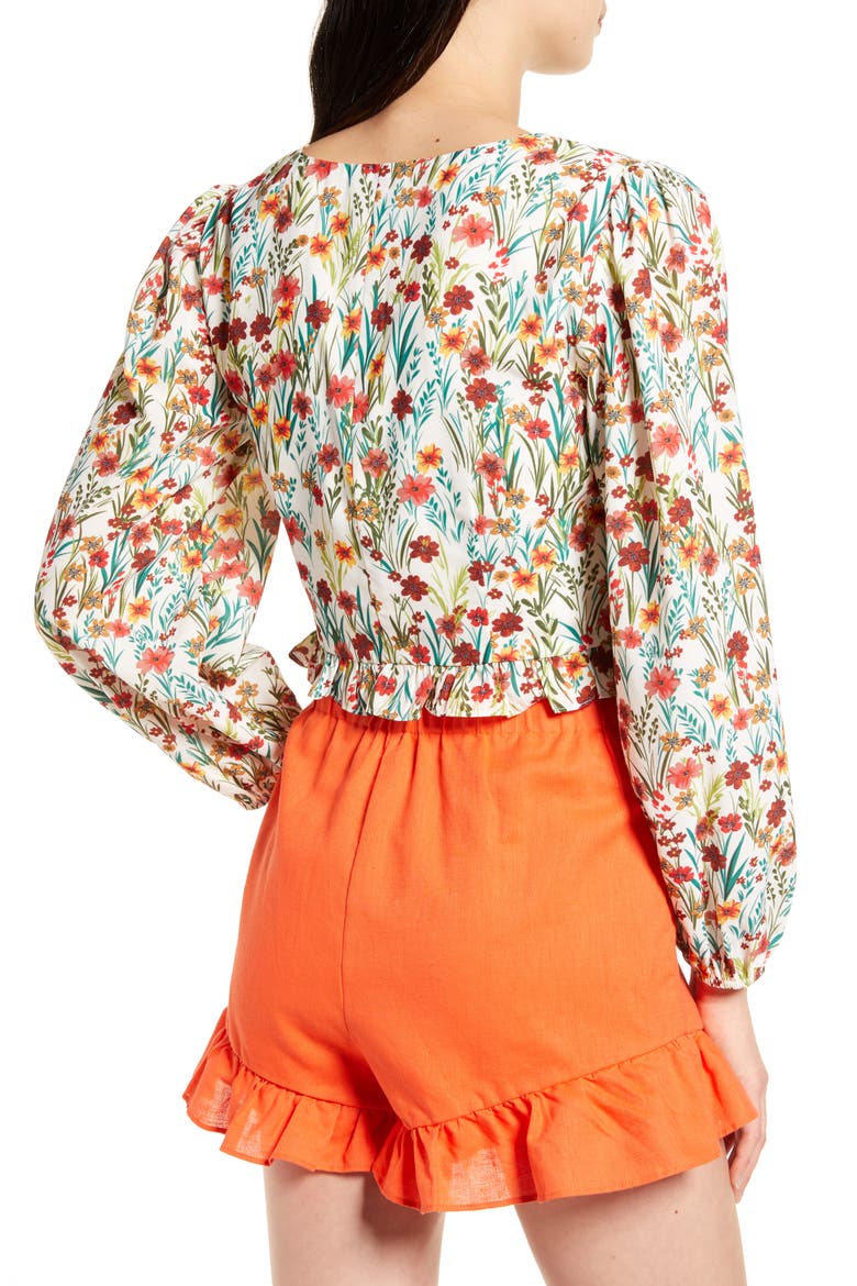 Renee Floral Print Long Sleeve Crop Top, Alternate, color, WHITE FLORAL
