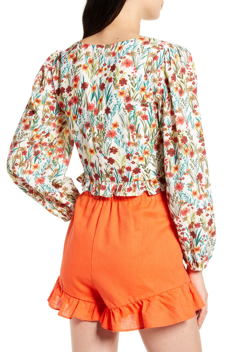 Lost + Wander Renee Floral Print Long Sleeve Crop Top, Alternate, color, 