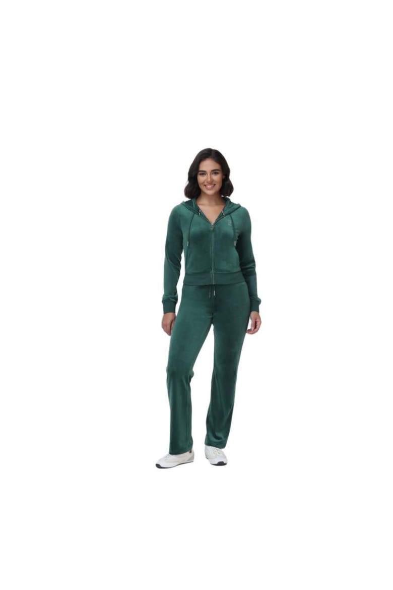 Rib Waist Velour Track Pants with Rhinestone Bling, June Bug, Alternate, color, JUNEBUG