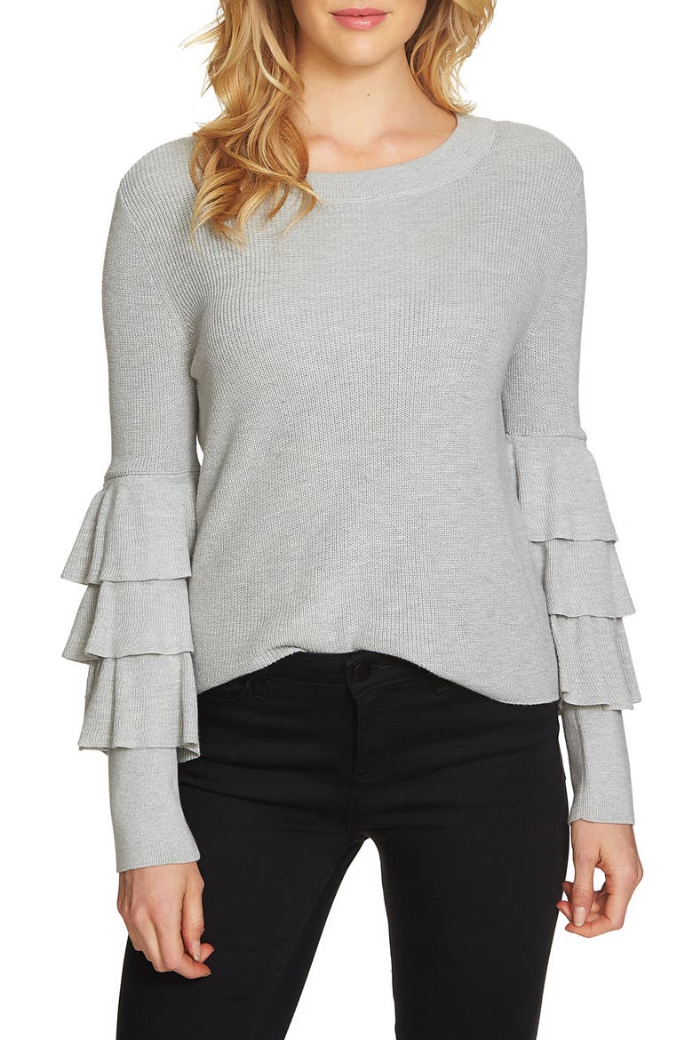 Tiered Ruffle Sleeve Sweater, Main, color, GREY HEATHER