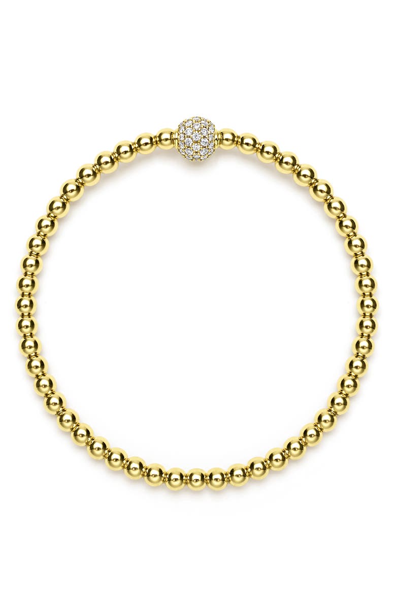 LAGOS Pavé Diamond Ball Caviar Stretch Bracelet, Alternate, color, Gold