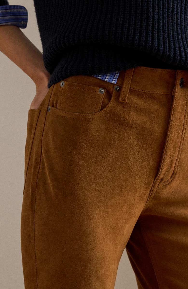 Lauren Ralph Lauren Suede High Waist Ankle Straight Leg Pants, Alternate, color, Cuoio