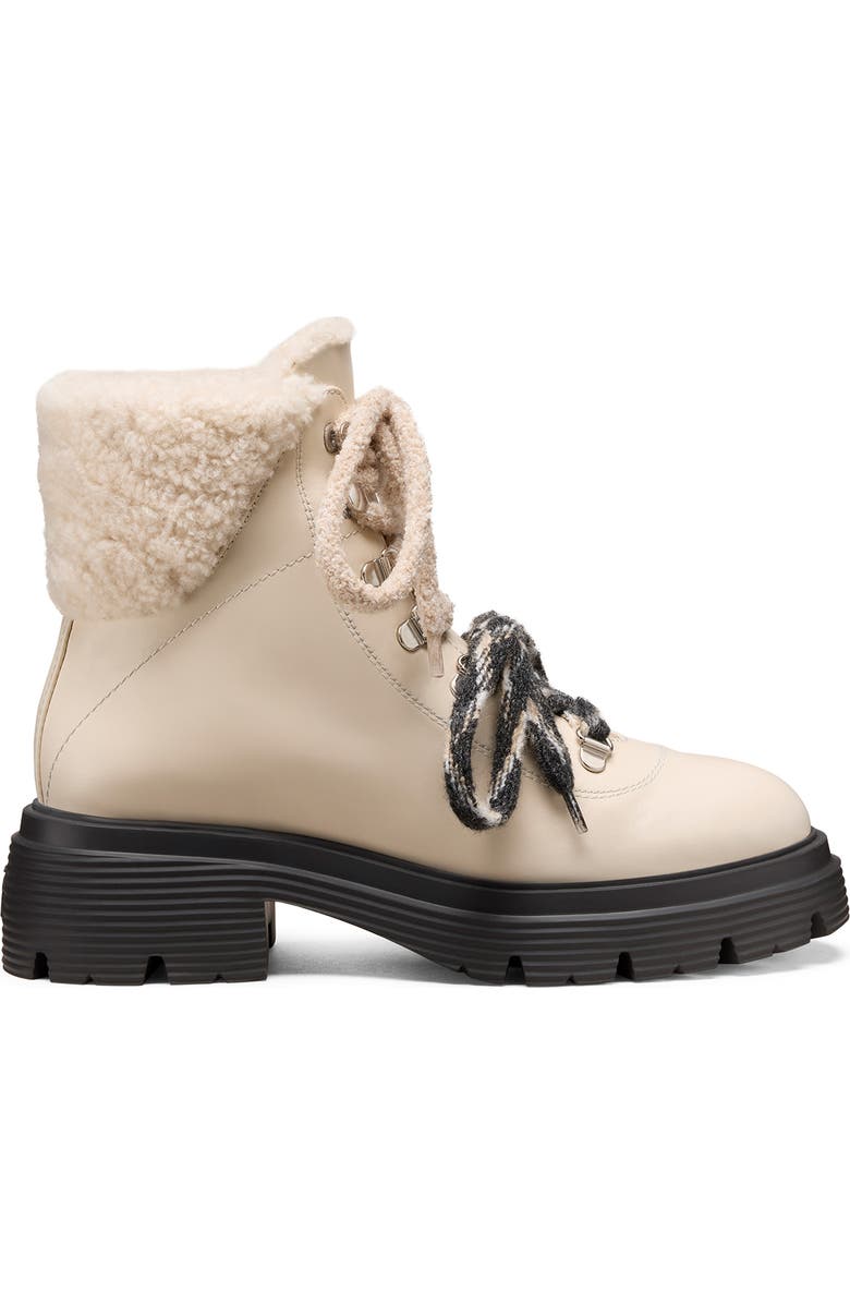 Stuart Weitzman Hudson Lite Genuine Shearling Lined Lace-Up Bootie, Alternate, color, Linen/ Natural