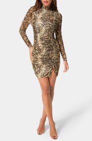 bebe Long Sleeve Ruched Minidress