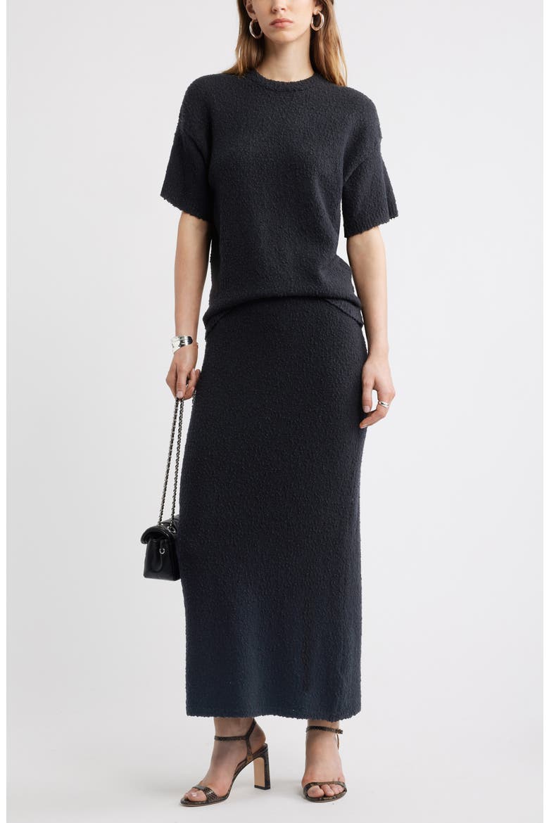Short Sleeve Stretch Wool Blend Bouclé Sweater, Alternate, color, BLACK