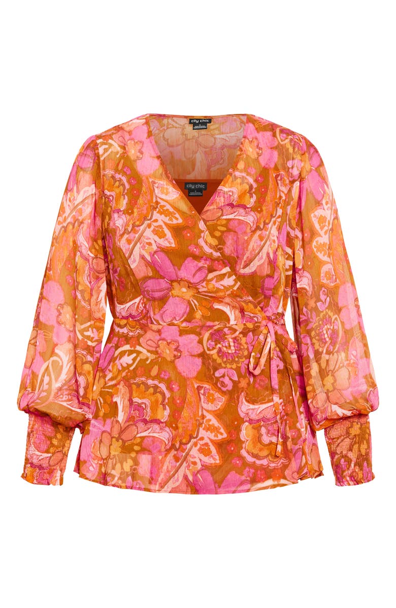 City Chic Alexis Paisley Long Sleeve Wrap Top, Alternate, color,
