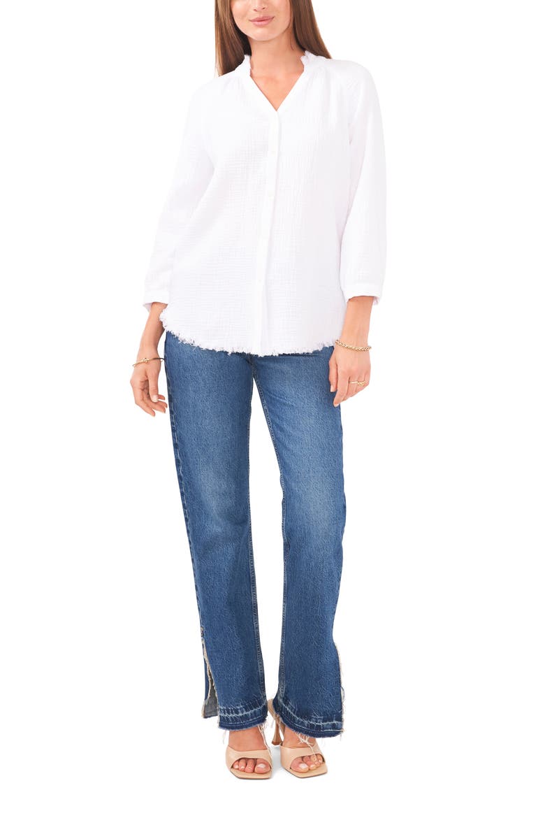 Gauzy Fray Hem Tunic Top, Alternate, color, ULTRA WHITE