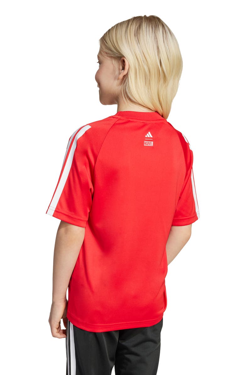 adidas Originals Kids' x Marvel Spider-Man Recycled Polyester T-Shirt, Alternate, color, Purrub/Whi