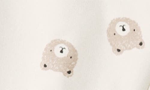 Quincy Mae Brown Bear Print Relaxed Stretch Organic Cotton Sweatpants In White