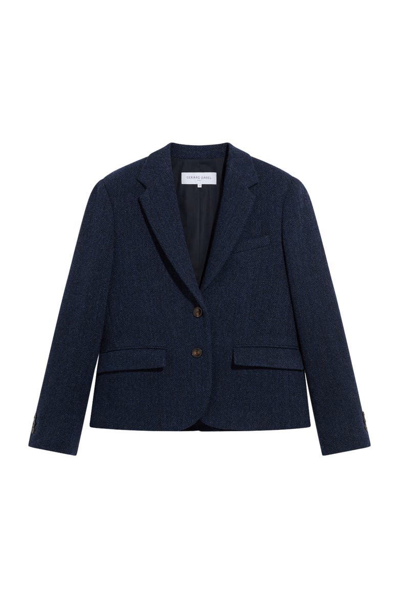 Juliet Herringbone Wool Blazer, Alternate, color, Navy Blue