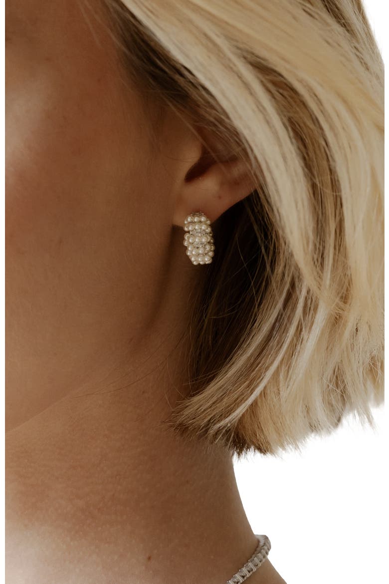 Millie Mini Pearl Hoops, Alternate, color, Gold