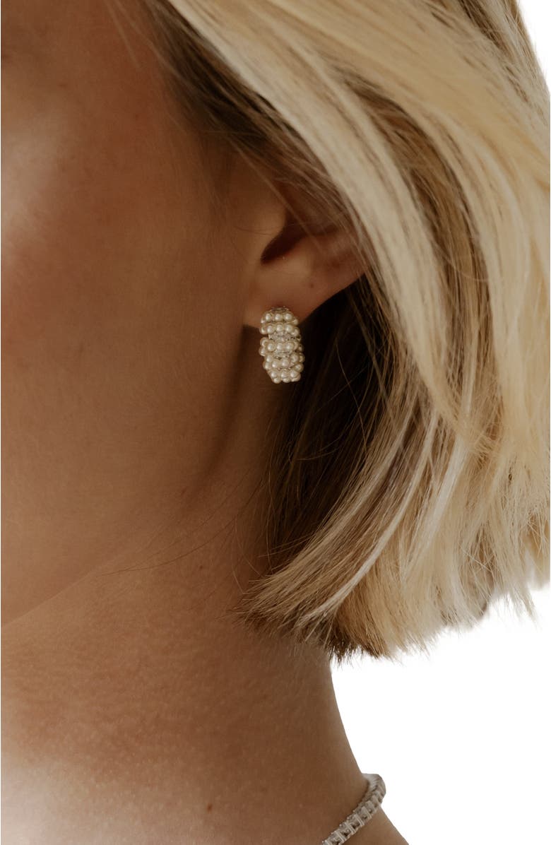 Untamed Petals Millie Mini Pearl Hoops, Alternate, color, Gold