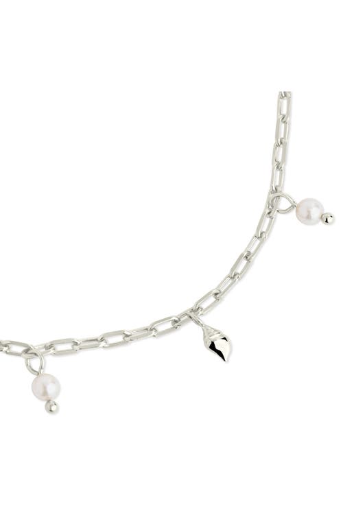 Sterling Forever Beverly Freshwater Pearl Charm Anklet In Silver