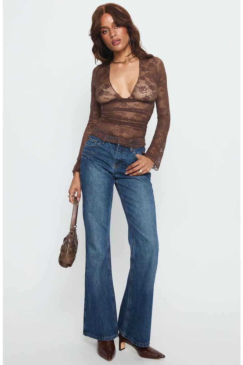 Nydia V-Neck Sheer Lace Top, Alternate, color, CHOCOLATE