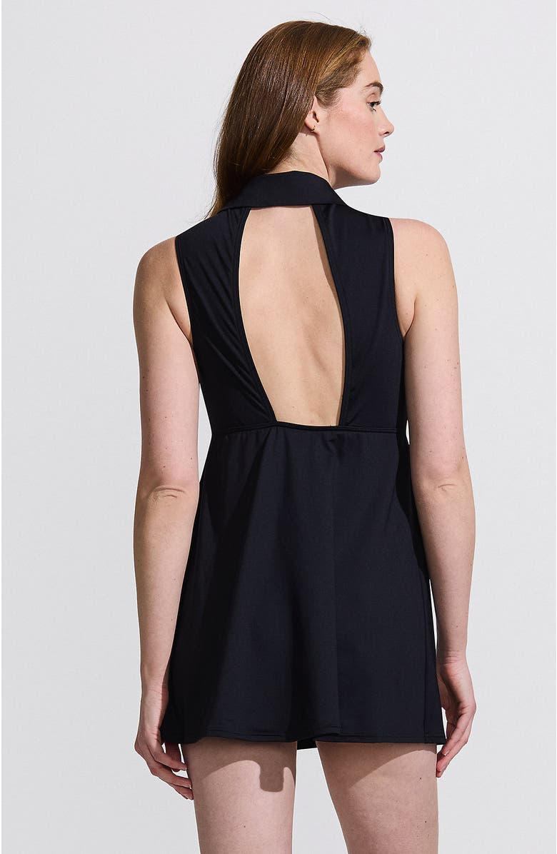 Lands' End Polo Collar Tie Front Swim Dress Swimsuit, Alternate, color, Black