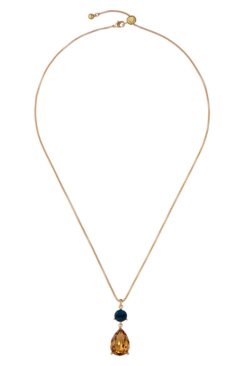 Tearsa Crystal Teardrop Pendant Necklace, Alternate, color, GOLD TONE / DARK BLUE / TOPAZ
