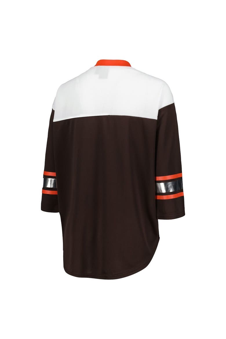 Women's G-III 4Her by Carl Banks Brown/White Cleveland Browns Double Team 3/4-Sleeve Lace-Up T-Shirt, Alternate, color, Brown