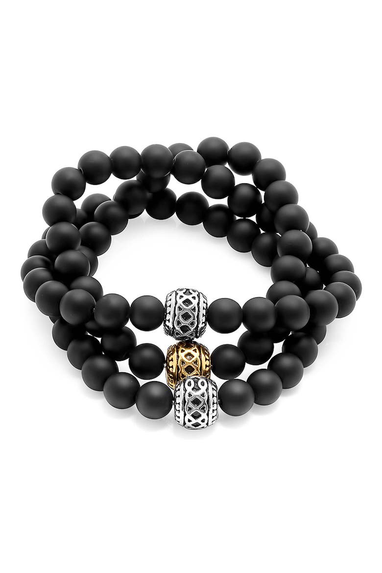 Men's Black Lava Stone Beaded Convertible Wrap Bracelet, Main, color, GOLD