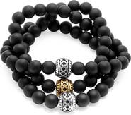 STEELTIME Men's Black Lava Stone Beaded Convertible Wrap Bracelet