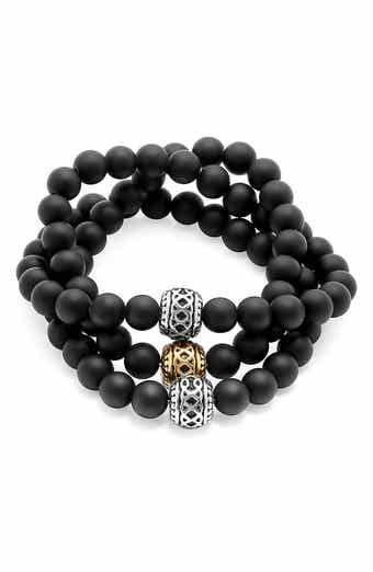 Men's Black Lava Stone Beaded Convertible Wrap Bracelet