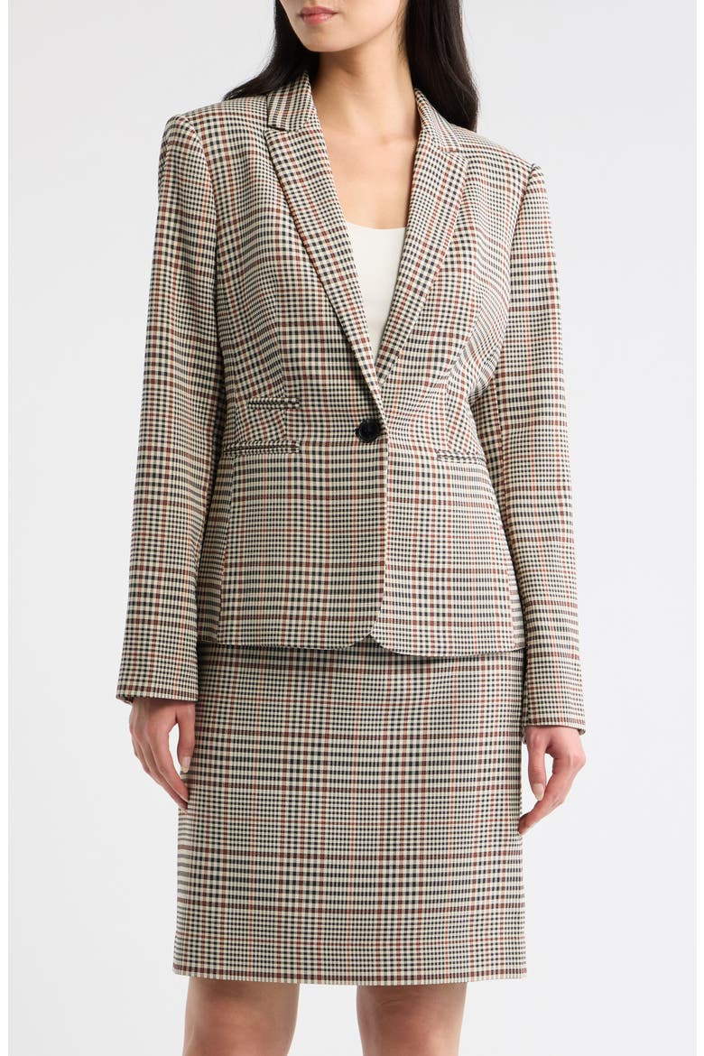 One-Button Plaid Blazer, Main, color, TOFFEE BLACK
